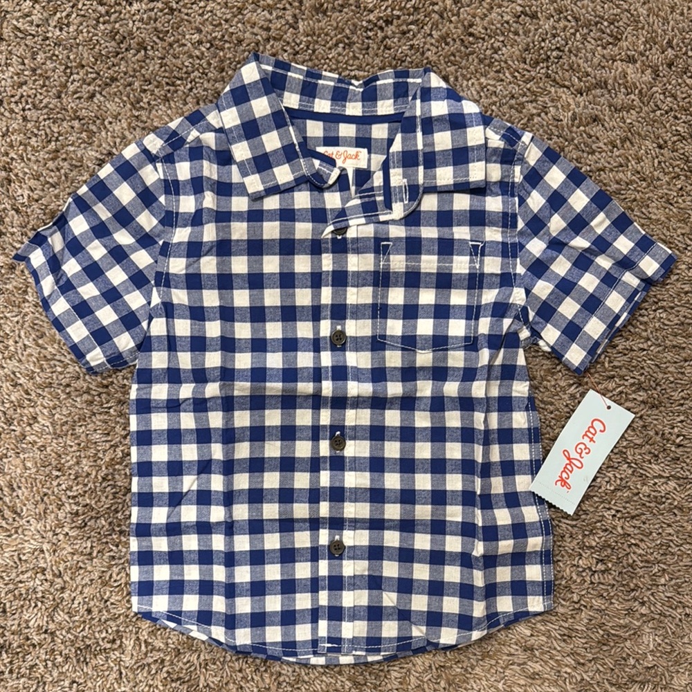 Cat & Jack Boys Plaid Button Down Short Sleeve Shirt